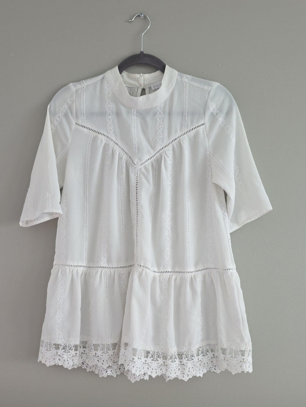 Leith White Lace-Trim Peasant Top